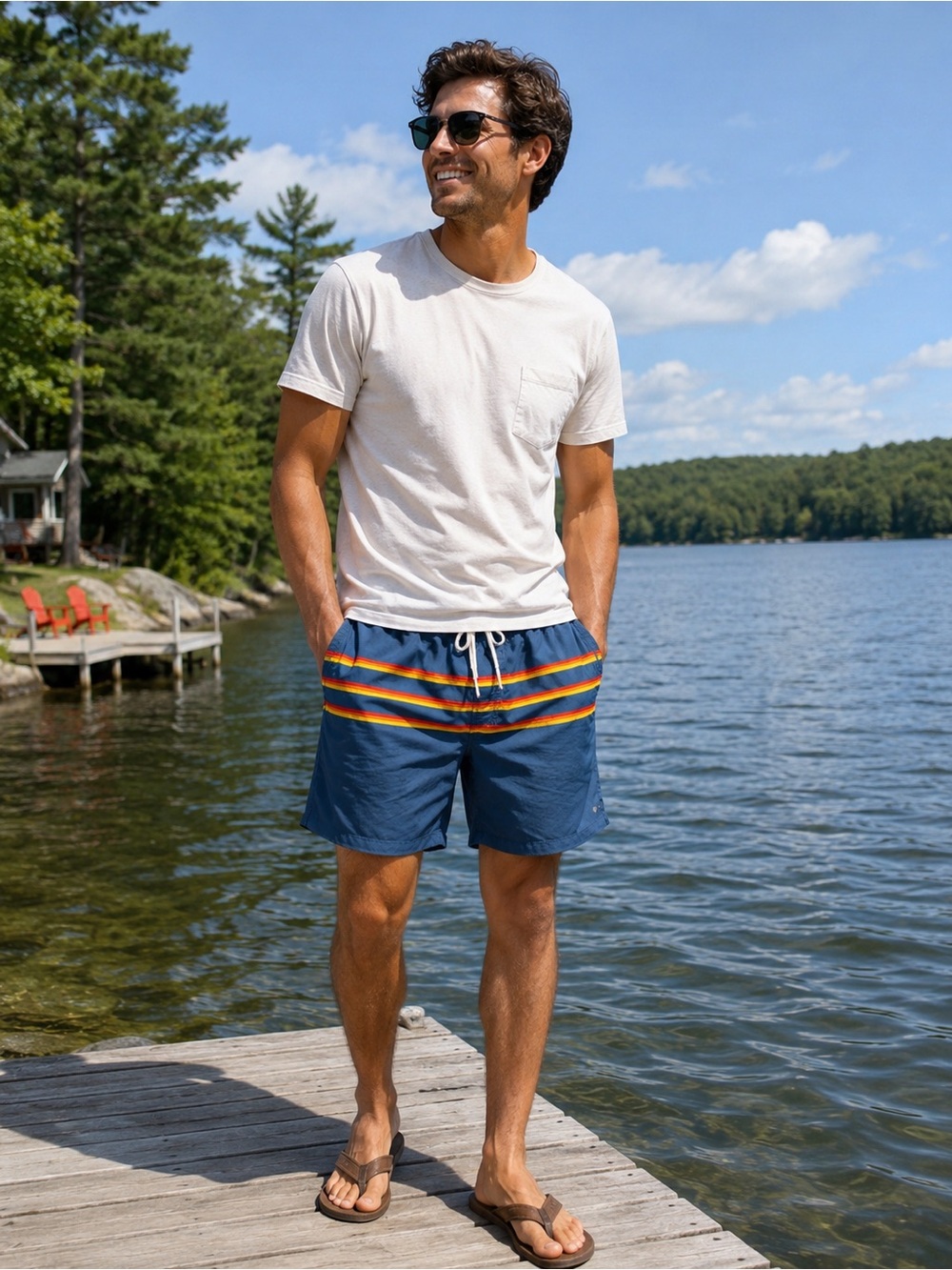 Men's Fair Harbor The Anchor Navy Striped 8” Swim Trunks Size XXL